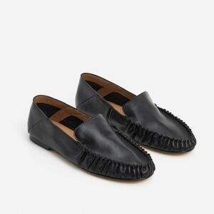 Flattered Bon Bon Black Ruched Leather Loafer Flats Size 40